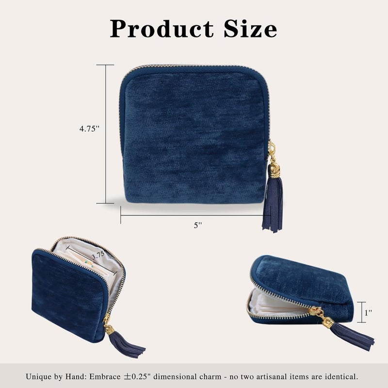 Stratalife Travel Jewelry Case Organizer for Women Portable Jewelry Box with Small Pouches for Gemstones Healing Crystal Bracelets, Necklace Bangles Storage, Gift Ring Holder, Blue Tassel - Image 3